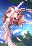  1girl animal_ears aps@shugyouchuu clouds dress dress_shirt feathers hat long_sleeves mystia_lorelei open_mouth pink_hair red_eyes shirt short_hair sky smile solo touhou tree wings 