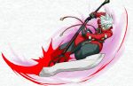  blazblue coat gloves hair_over_one_eye ragna_the_bloodedge scythe silver_hair sword weapon yuta1147 