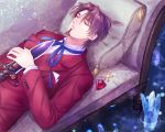  1boy @co azoth_knife brown_hair crystal facial_hair fate/zero fate_(series) formal gem goatee jewelry locket necklace pendant sleeping solo suit toosaka_tokiomi 