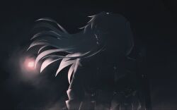  1girl closed_mouth commentary_request dark flight_deck highres japanese_clothes kantai_collection long_hair rigging simple_background solo upper_body wind yukari_(yuyuyukari_20) zuikaku_(kancolle) zuikaku_kai_ni_(decisive_battle)_(kancolle) zuikaku_kai_ni_(kancolle) 