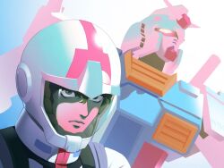  1boy amuro_ray blue_eyes brown_hair closed_mouth gundam helmet looking_at_viewer male_focus mecha mecha_pilot_suit mobile_suit mobile_suit_gundam normal_suit_(gundam) pilot_helmet robot rx-78-2_gundam science_fiction se8000601 space_helmet spacesuit upper_body v-fin yellow_eyes 