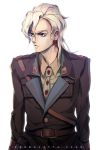  1boy deyamiro earrings jewelry jojo_no_kimyou_na_bouken military military_uniform necktie pannacotta_fugo solo uniform violet_eyes white_hair 