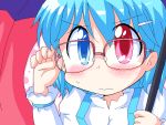  blue_eyes blue_hair geetsu glasses heterochromia red_eyes tatara_kogasa touhou umbrella 