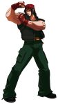  1boy bandana belt_buckle black_hair boots cargo_pants clenched_hand falcoon fingerless_gloves gloves highres king_of_fighters muscle official_art open_vest pose ralf_jones short_hair sleeveless solo 
