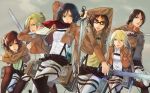  6+girls annie_leonhardt blade blonde_hair blue_eyes brown_hair christa_renz glasses kanameyura lips mikasa_ackerman multiple_girls red_eyes sasha_browse scarf shingeki_no_kyojin uniform ymir_(shingeki_no_kyojin) 