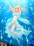  1girl angel angel_wings barefoot bikini_top blonde_hair bubble fish freediving happy long_hair open_mouth sarong source_request swimming underwater violet_eyes water wings yoshino_run 