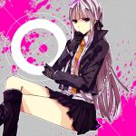  1girl braid dangan_ronpa gloves kirigiri_kyouko long_hair necktie purple_hair ribbon solo violet_eyes washi_(micino) 