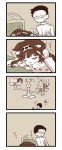  1boy 1girl 4koma admiral_(kantai_collection) bare_shoulders comic detached_sleeves double_bun hair_ornament hairband highres kantai_collection kongou_(kantai_collection) lr_hijikata translated wide_sleeves 