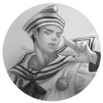  1boy dixie_cup_hat greyscale higashikata_jousuke_(jojolion) highres jojo_no_kimyou_na_bouken jojolion monochrome olivia730 sailor solo 