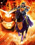  1boy armor belt highres horse horseback_riding kamen_rider kamen_rider_gaim kamen_rider_gaim_(series) male mask reins solo sword weapon yusao 