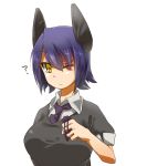  1girl ? breasts eiri_(eirri) eyepatch eyepatch_removed headgear kantai_collection large_breasts looking_at_viewer necktie personification purple_hair scar short_hair solo tenryuu_(kantai_collection) yellow_eyes 