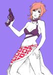  1girl chonorin guido_mista gun jojo_no_kimyou_na_bouken midriff pink_hair red_eyes short_hair solo trish_una weapon 