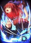    1girl bow cape fangs glowing hair_bow ibuki_notsu open_mouth red_eyes redhead sekibanki severed_head shirt skirt solo touhou 