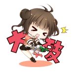  &gt;_&lt; airplane bangs blunt_bangs brown_hair closed_eyes double_bun kantai_collection naka_(kantai_collection) rectangular_mouth short_sleeves simple_background skirt tears translated white_background yuncha 