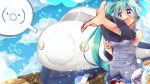  1girl aqua_hair blue_eyes clouds detached_sleeves hatsune_miku long_hair open_mouth outstretched_arm skirt sky solo star train twintails urara_(sumairuclover) vocaloid 