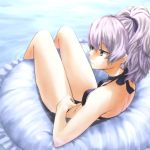  1girl bikini darker_than_black expressionless inflatable_raft long_hair mugai_(tamac) ripples solo swimsuit violet_eyes water white_hair 