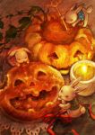  candle candlelight halloween jack-o&#039;-lantern original rabbit stirring table tablecloth yuu_(plasm) 