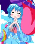  alternate_costume blue_hair geetsu japanese_clothes smile tatara_kogasa touhou umbrella 