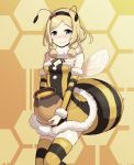  1girl antennae bee_costume blonde_hair blue_eyes blush breasts chiwino cleavage detached_sleeves hairband honey looking_at_viewer navel panties pretty_rhythm pretty_rhythm_rainbow_live smile solo striped striped_panties takanashi_otoha thighhighs underwear wings 