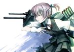  1girl blue_eyes gloves hetza_(hellshock) kantai_collection open_mouth pink_hair shiranui_(kantai_collection) short_hair simple_background skirt solo white_background white_gloves 