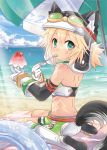  animal_ears beach blonde_hair cc_(choujigen_game_neptune) choujigen_game_neptune gloves green_eyes hat innertube shaved_ice spoon tail tomo_(tomobeya) umbrella 