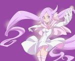  1girl ahoge breasts capelet choker gloves heartcatch_precure! long_hair makacoon mugen_silhouette outstretched_arms panties pink_eyes pink_hair precure purple_background skirt smile solo spread_arms thigh-highs twintails underwear white_panties 