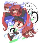  1girl ahoge artist_request black_eyes blush boots bow cape fang hair_bow highres open_mouth red_eyes redhead sekibanki short_hair smile touhou 