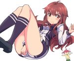  2girls blush cosplay costume_switch crossover enomoto_yuiko female isshiki_akane long_hair love_lab michairu multiple_girls red_eyes redhead sakura_ayane school_uniform seiyuu_connection short_hair short_shorts shorts twintails vividred_operation 