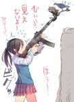  1girl bird black_hair daito gun long_hair original solo stg44 weapon 