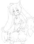  :3 animal_ears b-cat bare_shoulders fingerless_gloves flat_chest gloves highres kyubey lineart looking_at_viewer mahou_shoujo_madoka_magica midriff monochrome navel personification smile solo thigh-highs 