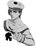  1boy greyscale haruka4413 hat jojo_no_kimyou_na_bouken jojolion kira_yoshikage_(jojolion) monochrome sailor sailor_hat solo 
