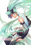  123456_(1322881) 1girl 2013 bridal_gauntlets character_name closed_eyes dated green_hair hatsune_miku highres long_hair miku_append solo thigh-highs twintails very_long_hair vocaloid vocaloid_append white_background 