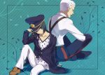  2boys black_hair blue_eyes bob_cut bruno_bucciarati child hat jojo_no_kimyou_na_bouken kanikame leone_abbachio multiple_boys police police_hat police_uniform short_hair uniform white_hair younger 