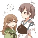  !? 2girls black_eyes blush brown_hair kaga_(kantai_collection) kantai_collection long_hair lowres multiple_girls ooi_(kantai_collection) open_mouth rebecca_(keinelove) short_hair side_ponytail smile sweatdrop yellow_eyes 