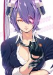  1girl breasts bust cleavage eyepatch fingerless_gloves gloves highres infinote kantai_collection large_breasts purple_hair short_hair solo tenryuu_(kantai_collection) 