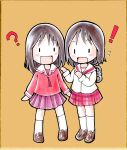  ! 2girls ? absurdres azumanga_daioh blush brown_hair crossover highres kasuga_ayumu long_hair multiple_girls nichijou school_uniform shinonome_nano short_hair skirt smile winding_key 