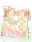  brown_hair futami_ami futami_mami grin idolmaster long_hair scarf siblings side_ponytail smile twins yae_(mono110) 