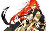  1girl fur highres long_hair masyumarokuru redhead sarashi shut_hell shut_hell_(character) solo weapon 