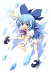 1girl blue_eyes blue_hair bow cirno cross_(crossryou) hair_bow short_hair solo touhou wings 