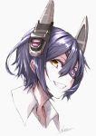  1girl eyepatch face grin headgear kantai_collection kuronuko_neero looking_at_viewer personification portrait purple_hair short_hair smile solo tenryuu_(kantai_collection) yellow_eyes 