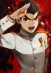  1boy apple972 armband black_hair dangan_ronpa ishimaru_kiyotaka lowres medal red_eyes salute solo uniform 