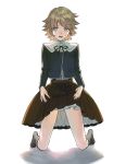  1boy brown_hair crossdressinging dangan_ronpa fujisaki_chihiro noako school_uniform short_hair skirt skirt_lift solo tears trap yellow_eyes 