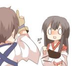  2girls akagi_(kantai_collection) blush brown_hair gloves kaga_(kantai_collection) kantai_collection long_hair lowres multiple_girls open_mouth rebecca_(keinelove) short_hair 