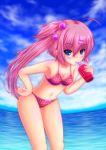  1girl ahoge bikini blue_eyes highres little_busters!! long_hair machikado_no_boushiya purple_hair saigusa_haruka side_ponytail sipping solo swimsuit 