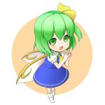  1girl ascot chibi daiyousei green_eyes green_hair hair_ribbon hands_together one_side_up open_mouth puffy_sleeves ribbon skirt skirt_set socks solo tooru0908 touhou wings 