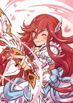  bow_(weapon) dress fire_emblem fire_emblem:_kakusei fire_emblem_heroes holding holding_weapon looking_at_viewer one_eye_closed red_eyes redhead smile cordelia_(fire_emblem) weapon wedding_dress white_dress 