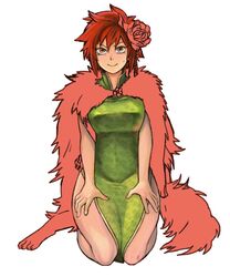  alternate_costume breasts china_dress chinese_clothes flower flower_on_head fur naoayatugu redhead short_hair shut_hell shut_hell_(character) thighs 