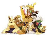  1boy 1girl blonde_hair crossover facial_hair girafarig gorosuke_(my_boy) herdier lillipup mike_zakarius mustache nanaba pikachu pokemon pokemon_(creature) roselia roserade shingeki_no_kyojin short_hair stoutland swinub teddiursa 