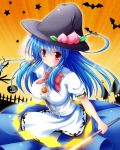  1girl bat blue_hair halloween hat hinanawi_tenshi jack-o&#039;-lantern long_hair osashin_(osada) red_eyes solo sword_of_hisou touhou witch_hat 