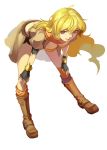  1girl blonde_hair boots buming fingerless_gloves gloves long_hair rwby skirt solo violet_eyes yang_xiao_long 